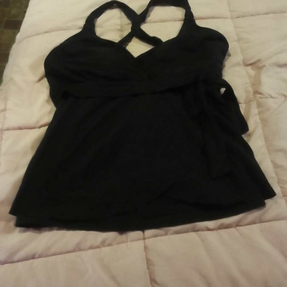 Alex Marie Black Backless Wrap‎ Tank Top Swimsuit Cover Up Top And Bottoms